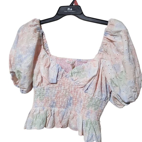Free the Roses By Free People Crop Top Size Large Side Zipper Ruched Tie Dye - Picture 1 of 11
